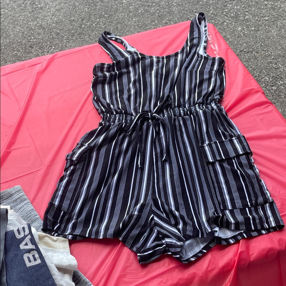 Striped Black and White Kids Romper